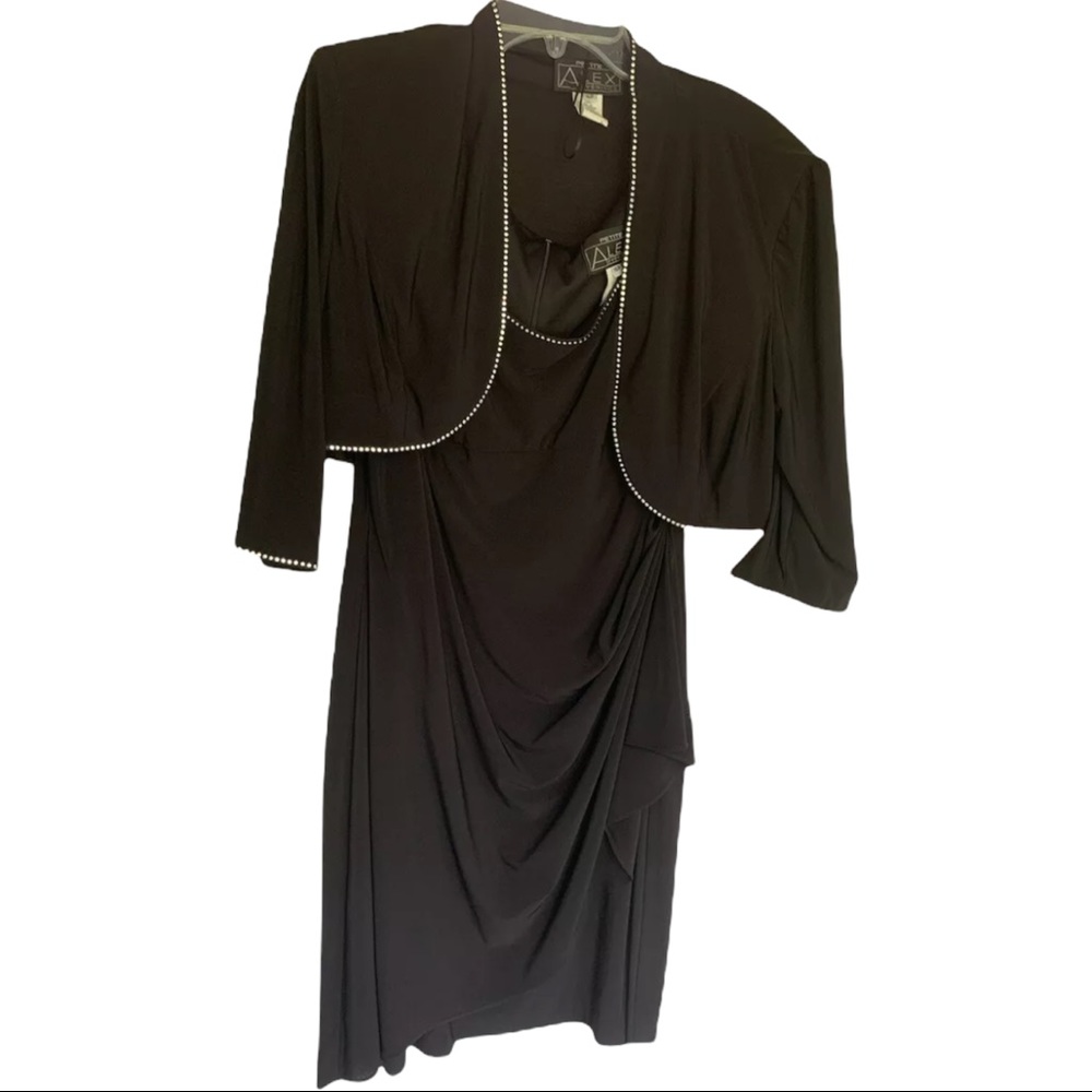 Alex Evenings NWT Dress & Shrug Set Black with Rhinestones 2 PC 16 P New